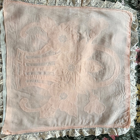 Vintage Linen Appliquéd Pillow Cover 14" X 14" - Picture 3 of 4